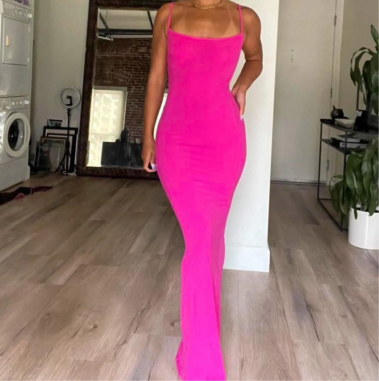 Skims Soft Lounge Long Slip Dress (Hot Pink)