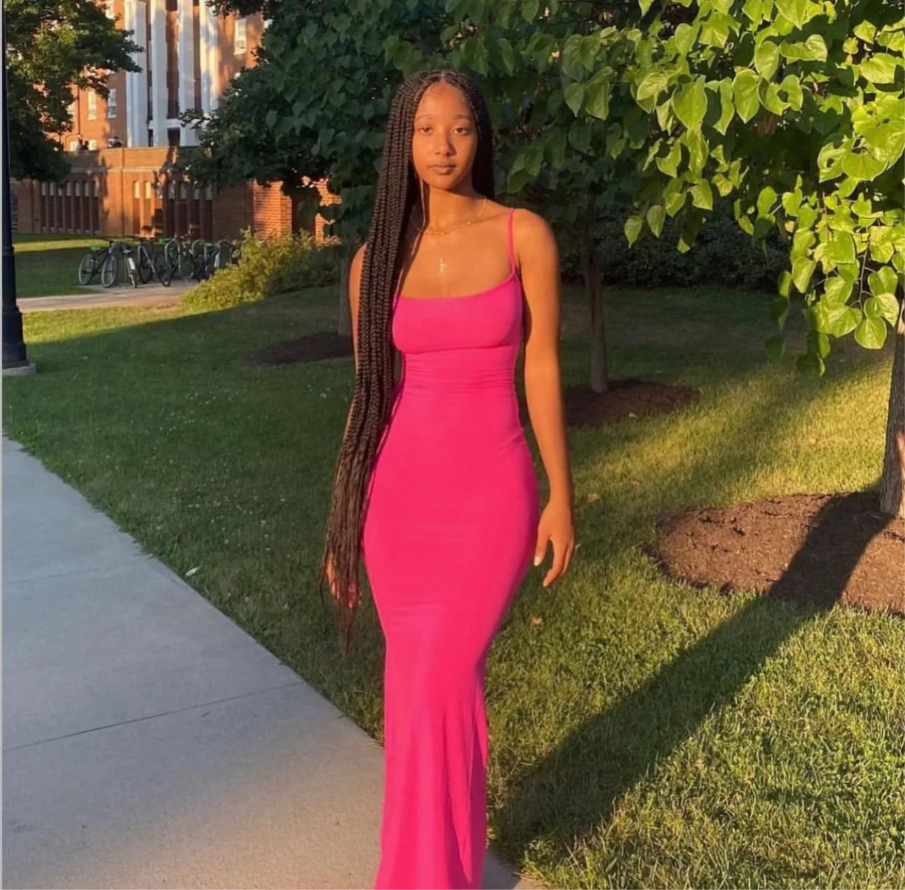 Skims Soft Lounge Long Slip Dress (Hot Pink)