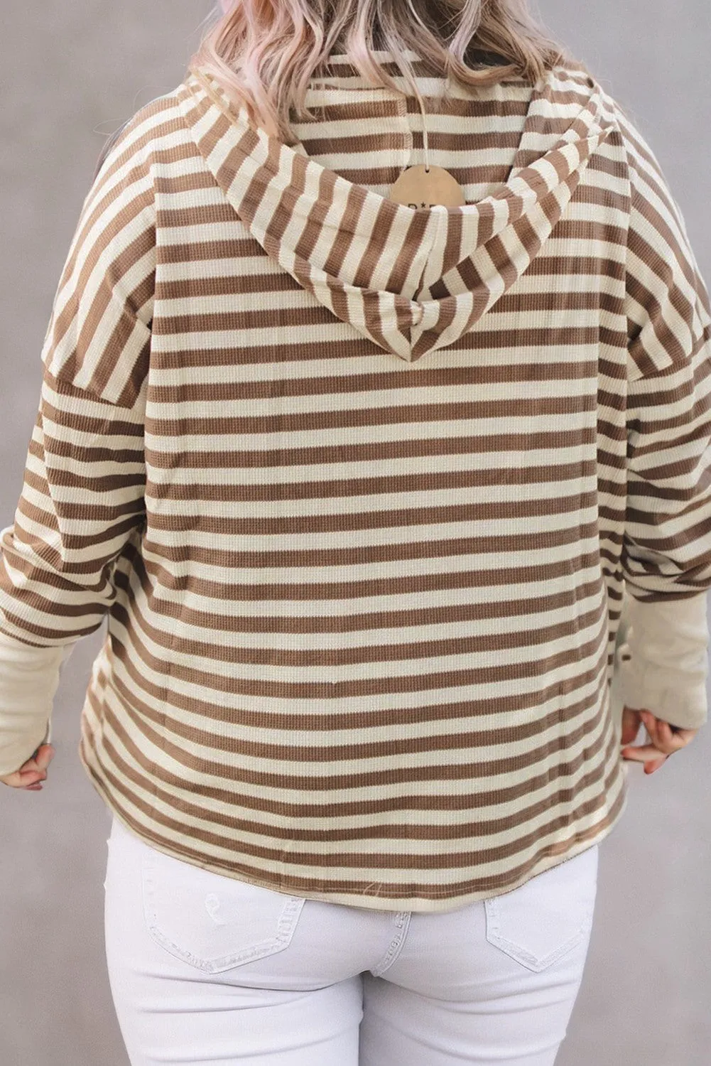 Stripe Drop Sleeve Plus Size Henley Hood