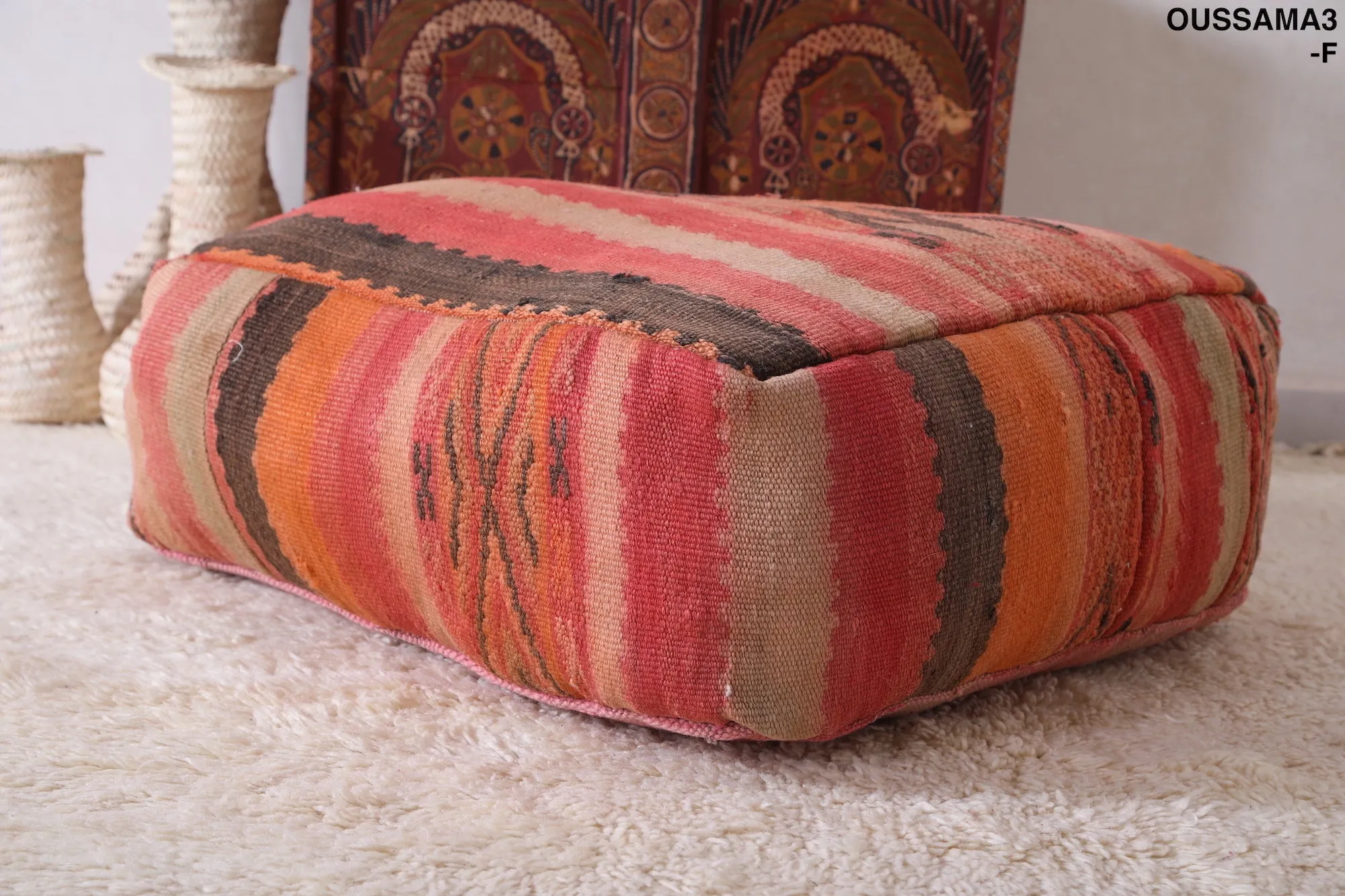 Stunning Kilim woven rug pouf ottoman