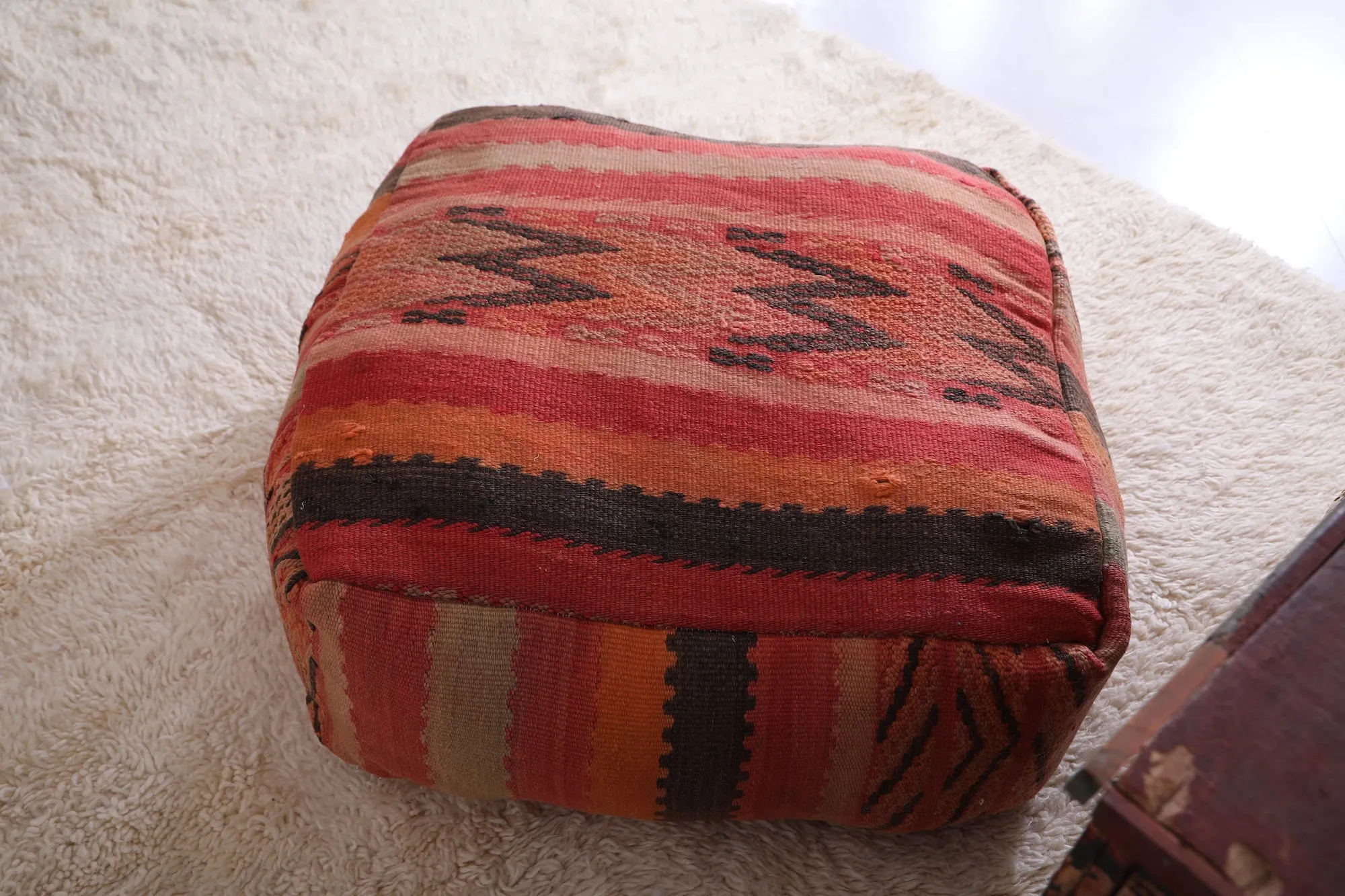 Stunning Kilim woven rug pouf ottoman