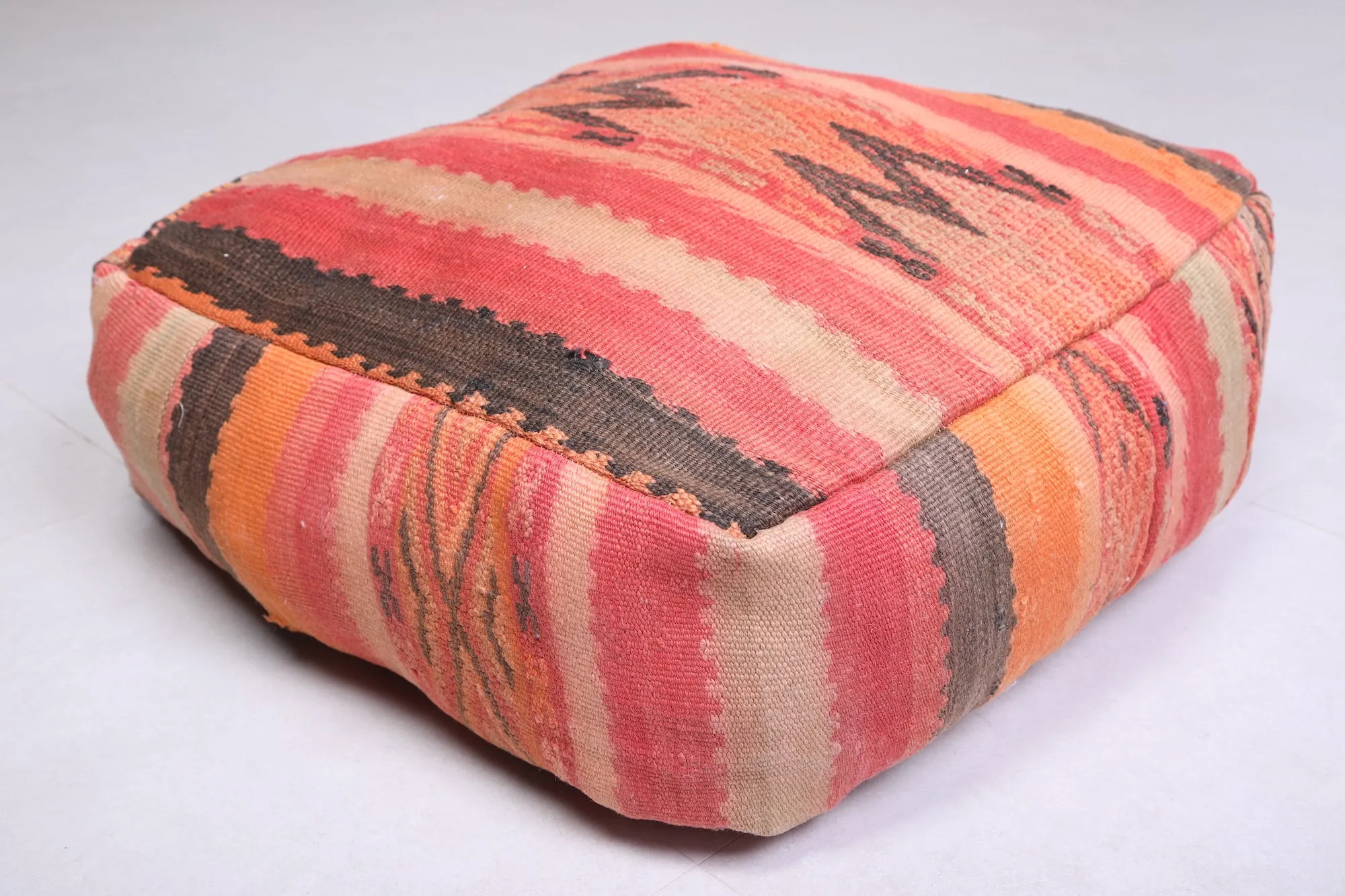 Stunning Kilim woven rug pouf ottoman