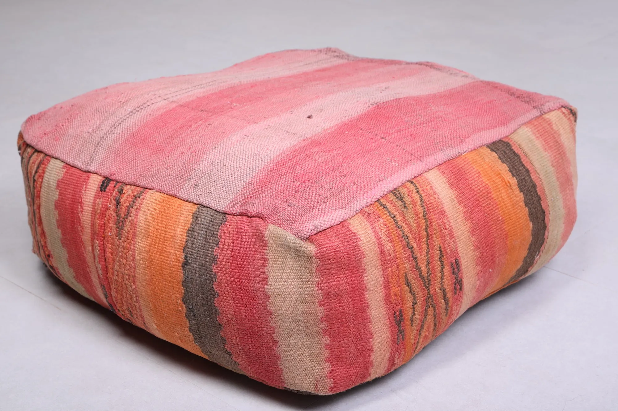 Stunning Kilim woven rug pouf ottoman