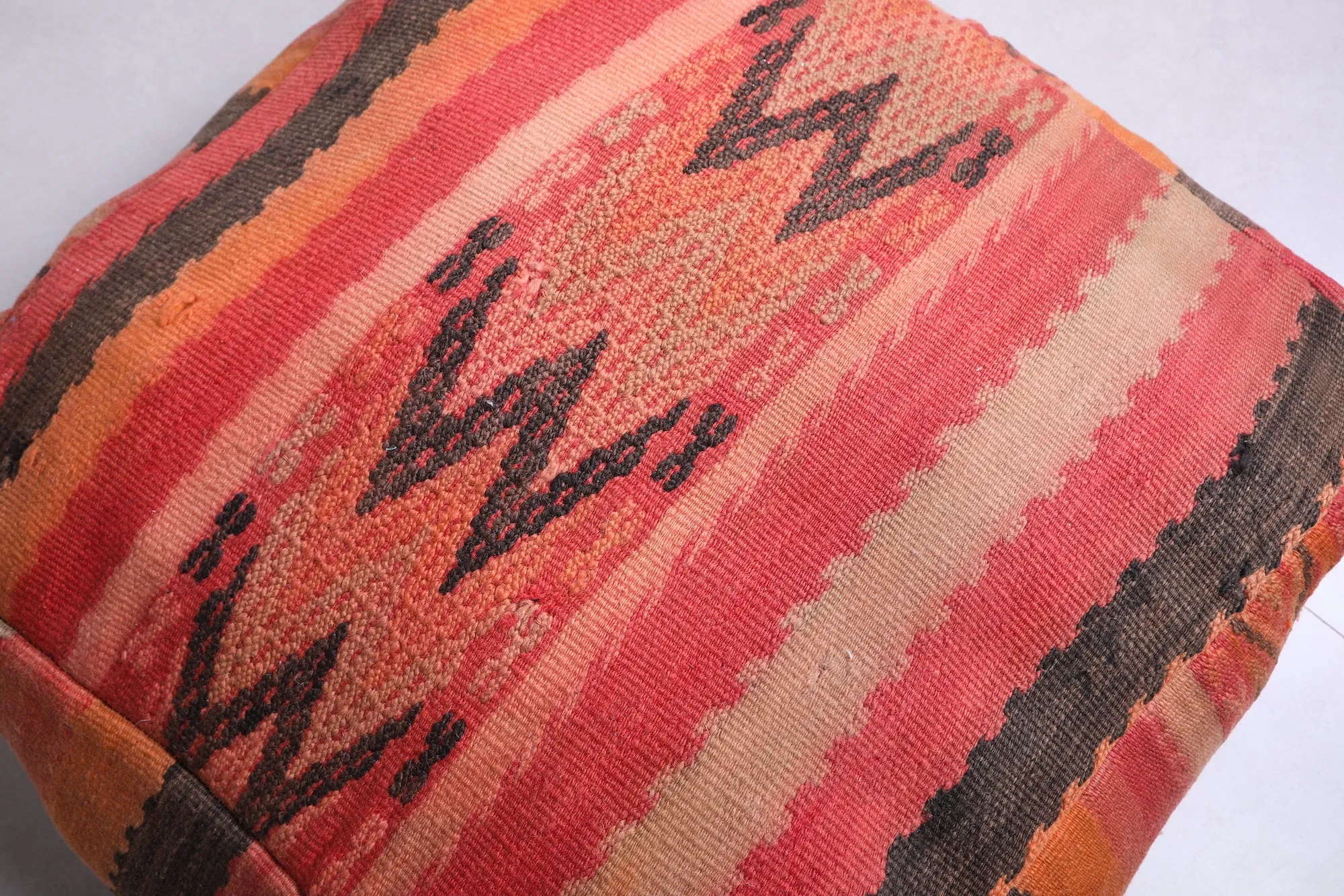 Stunning Kilim woven rug pouf ottoman