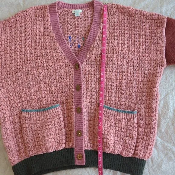 Sundance &quot;Kind Vibes&quot; Colorblock Chunky Knit Pink Cardigan Size XL