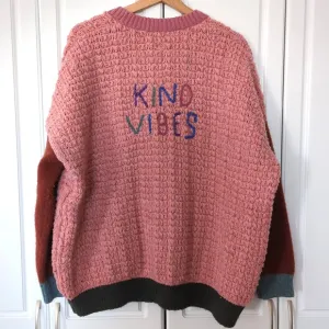 Sundance &quot;Kind Vibes&quot; Colorblock Chunky Knit Pink Cardigan Size XL