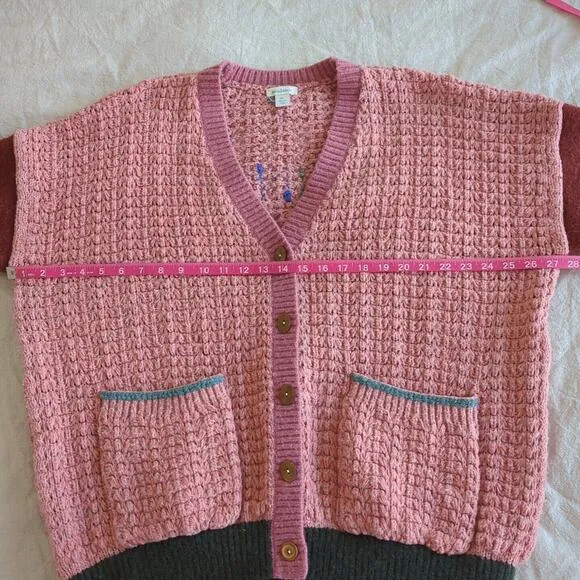 Sundance &quot;Kind Vibes&quot; Colorblock Chunky Knit Pink Cardigan Size XL