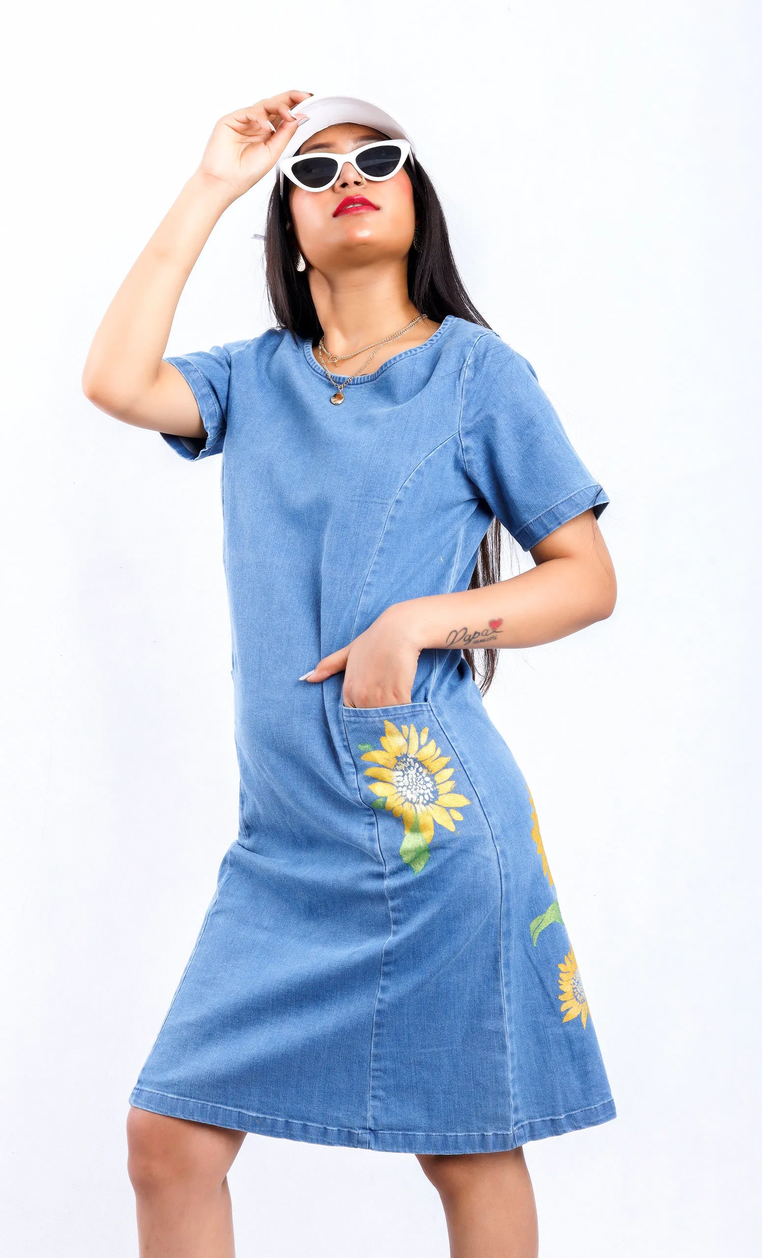 Sunflower Radiance Denim Dress