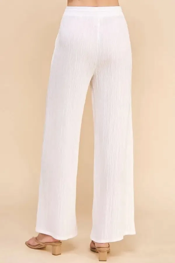 TEXTURED WOVEN ADJUSTABLE TIE WAIST PANTS