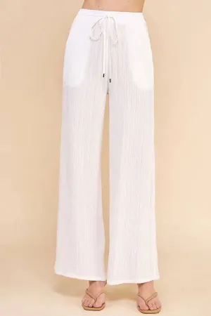 TEXTURED WOVEN ADJUSTABLE TIE WAIST PANTS