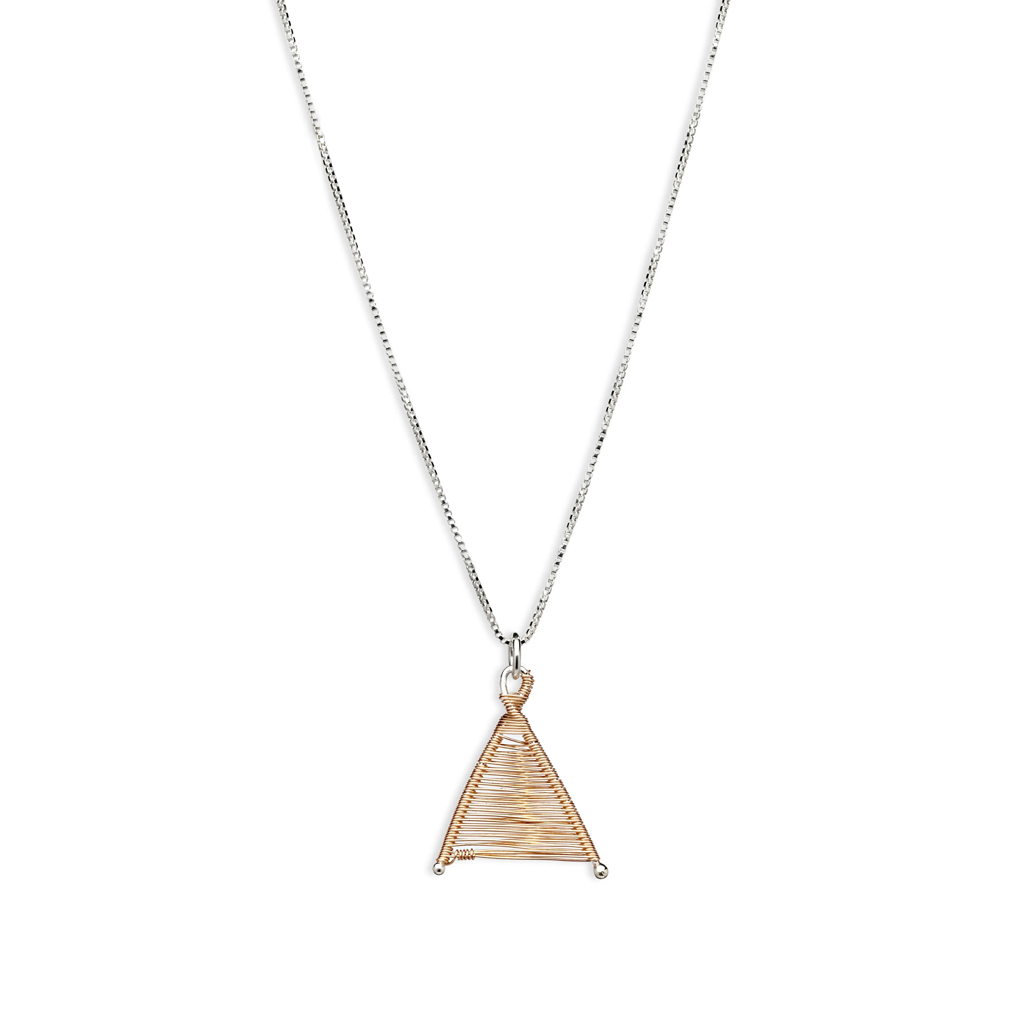 Tiny Woven Wishbone Silver & Rose Gold Mixed Metal Necklace