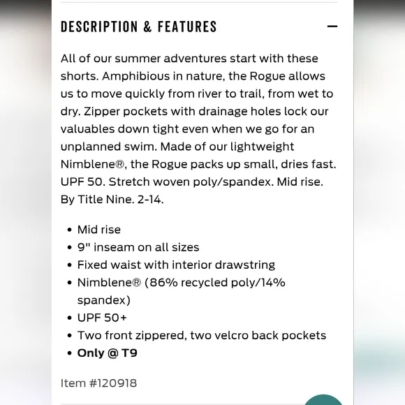 Title Nine Rogue 9&quot; Shorts Mid Rise Turquoise/Aqua Amphibious Women's Size 10