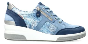 'TRUDIE' women's ergonomic wide fit (H) lace-zip sneakers - Denim blue