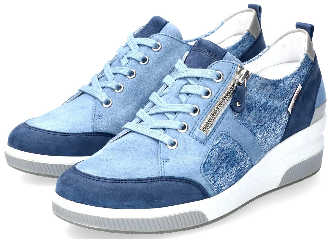 'TRUDIE' women's ergonomic wide fit (H) lace-zip sneakers - Denim blue
