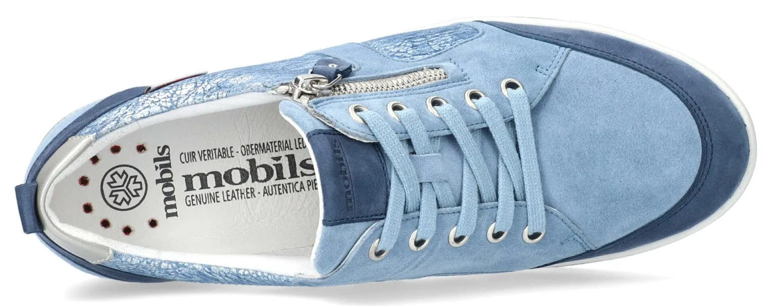 'TRUDIE' women's ergonomic wide fit (H) lace-zip sneakers - Denim blue