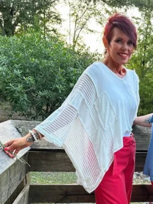 V-Neck Mixed Media Oversized Dolman Top
