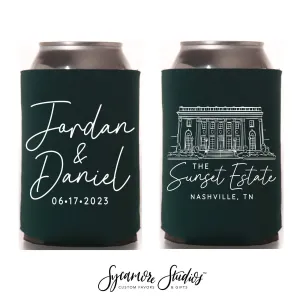Wedding Can Cooler #229R - Custom Venue Illustration