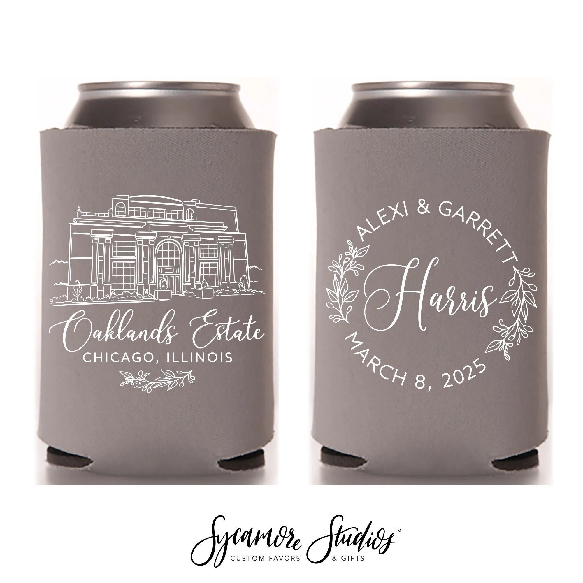 Wedding Can Cooler #231R - Custom Venue Illustration