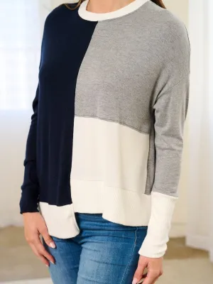 WOMEN'S LONG SLEEVE HIGH-LOW COLORBLOCK TOP