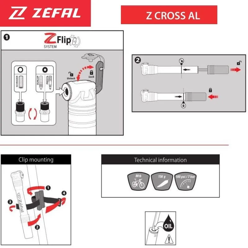 Z Cross MTB Pump - 100 PSI - Zefal