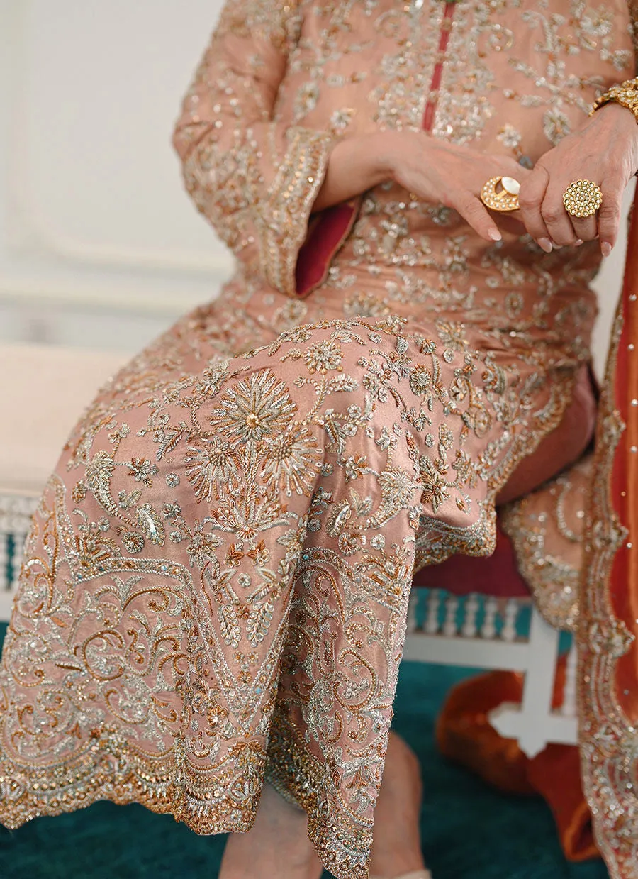 Zahia Rose Gold Shirt With Worked Izaar - Miray Heritage Bridal's by Farah Talib Aziz