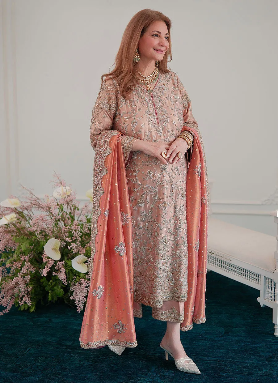Zahia Rose Gold Shirt With Worked Izaar - Miray Heritage Bridal's by Farah Talib Aziz