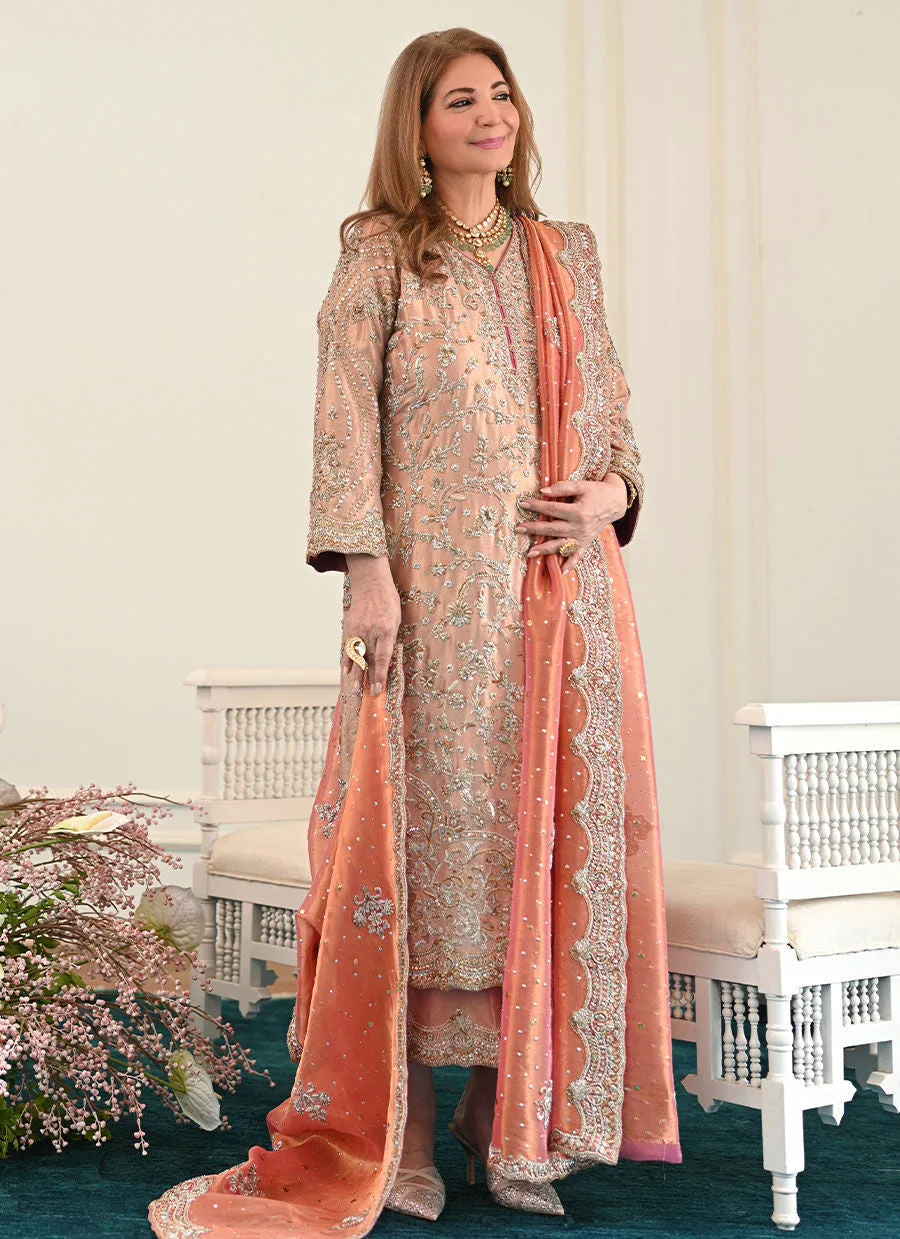 Zahia Rose Gold Shirt With Worked Izaar - Miray Heritage Bridal's by Farah Talib Aziz