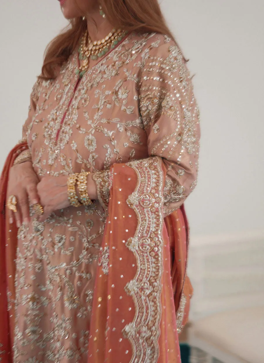 Zahia Rose Gold Shirt With Worked Izaar - Miray Heritage Bridal's by Farah Talib Aziz