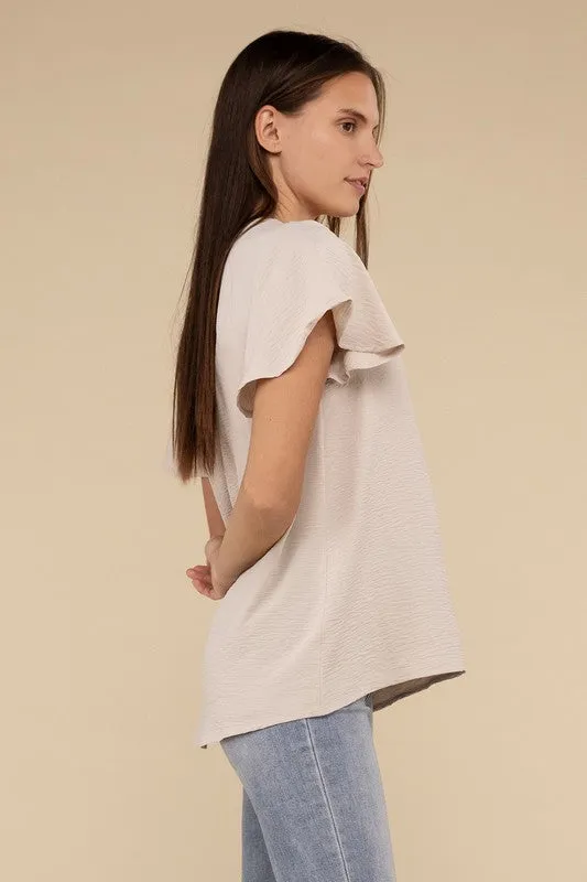 ZENANA Woven Airflow Flutter Sleeve Top