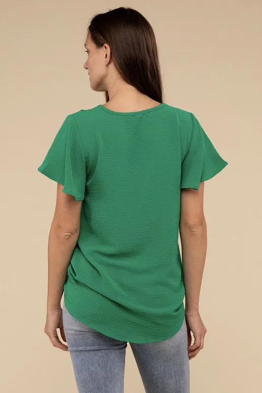 ZENANA Woven Airflow Flutter Sleeve Top