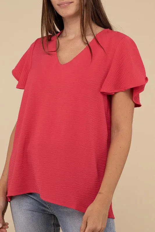 ZENANA Woven Airflow Flutter Sleeve Top